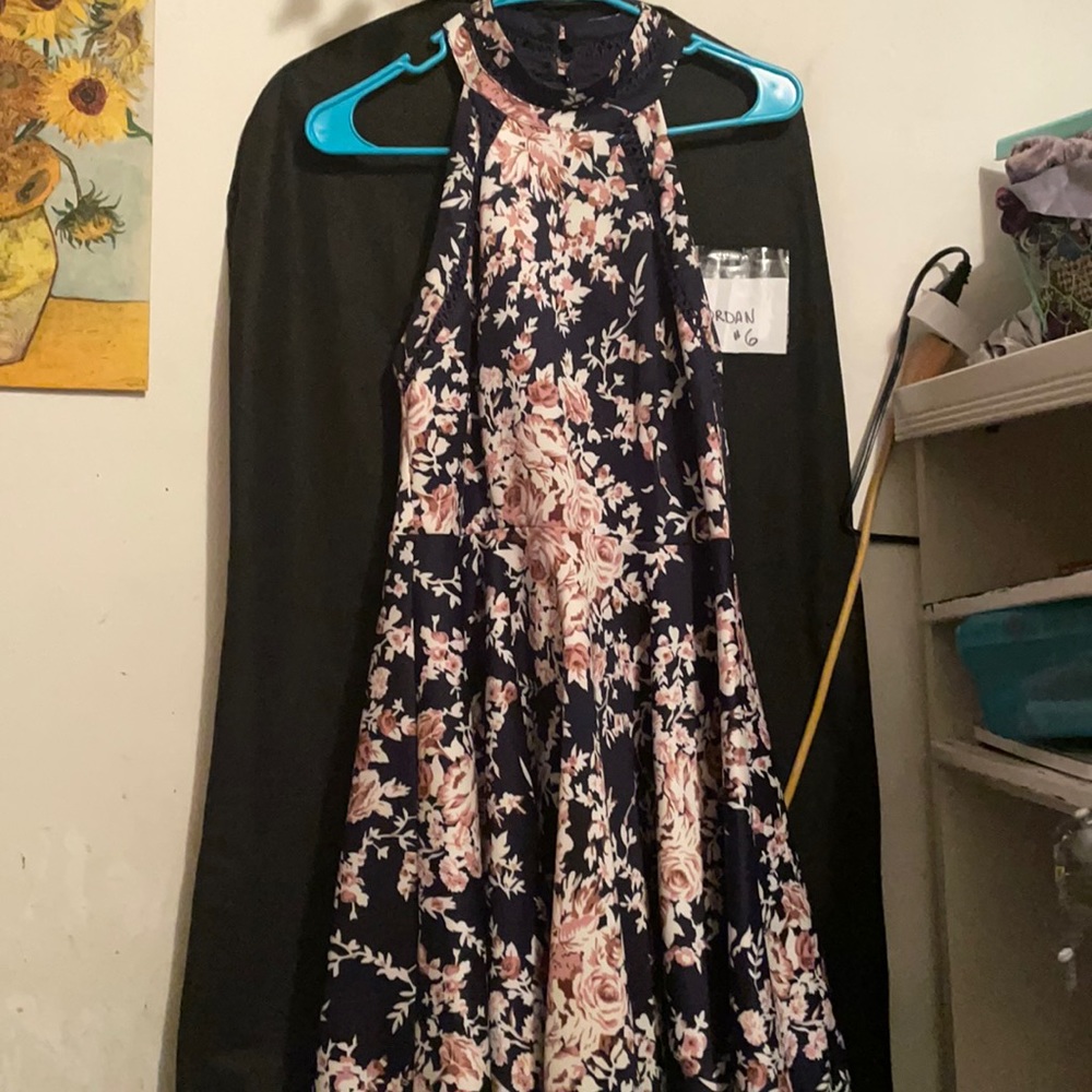 Elegant floral/navy halter dress